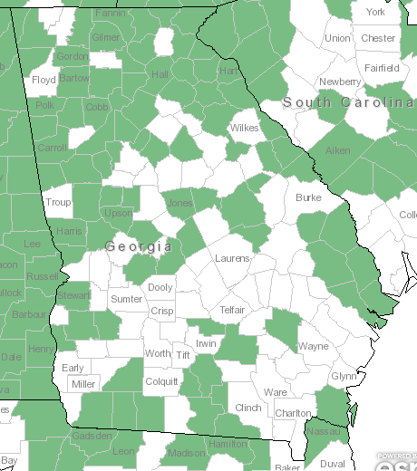 The Georgia range of Athyrium asplenioides
